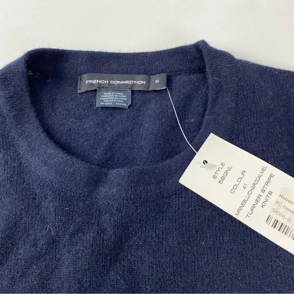 French Connection Mens Small Blue Navy Striped Pullover Sweater NWT MSRP $118 - Picture 4 of 7